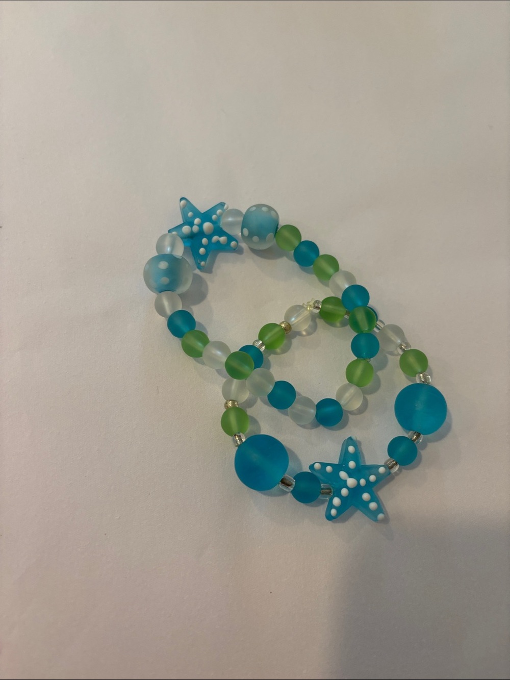 Blue & Green Starfish Beaded Bracelet Set